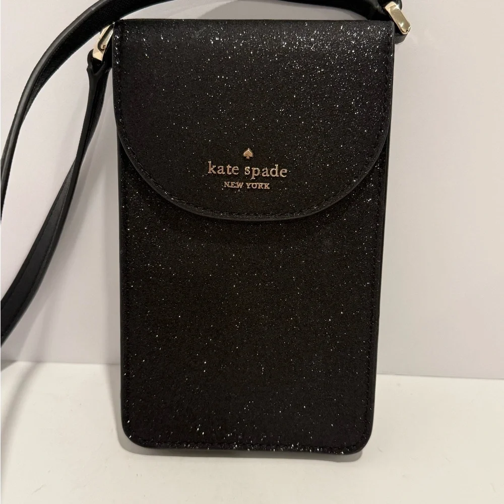 Kate Spade Lola Black Glitter Cellphone Flap Crossbody